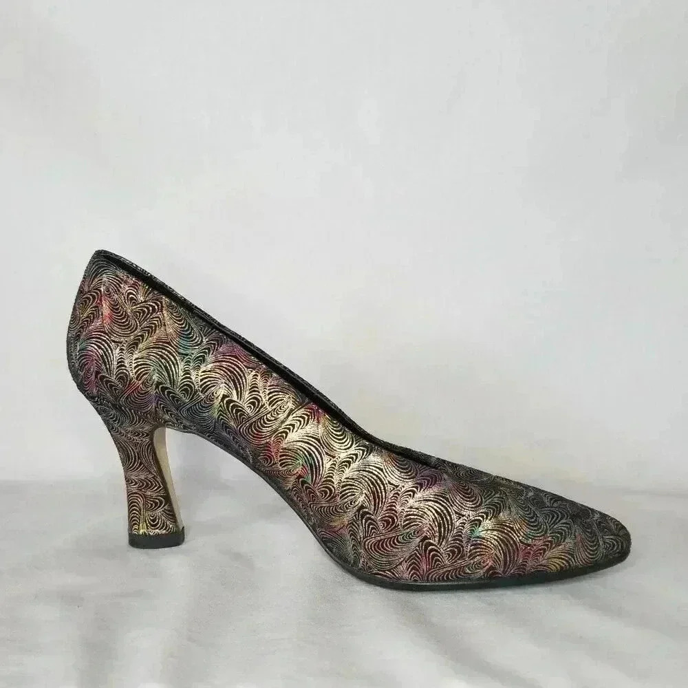 VINTAGE 80s J. Renee Iridescent Rainbow Embossed Leather Heels Pumps 7